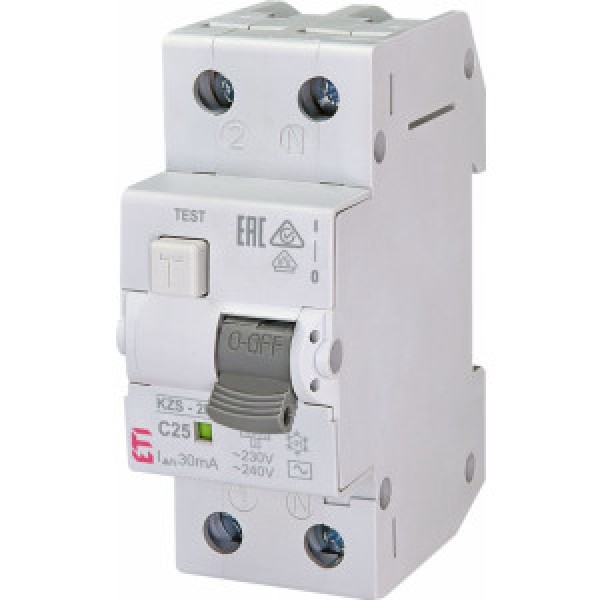 Дифференциальный автомат KZS-2M 25A/0.03A 2 полюса тип AC 10kA х-ка C ETI (002173126)