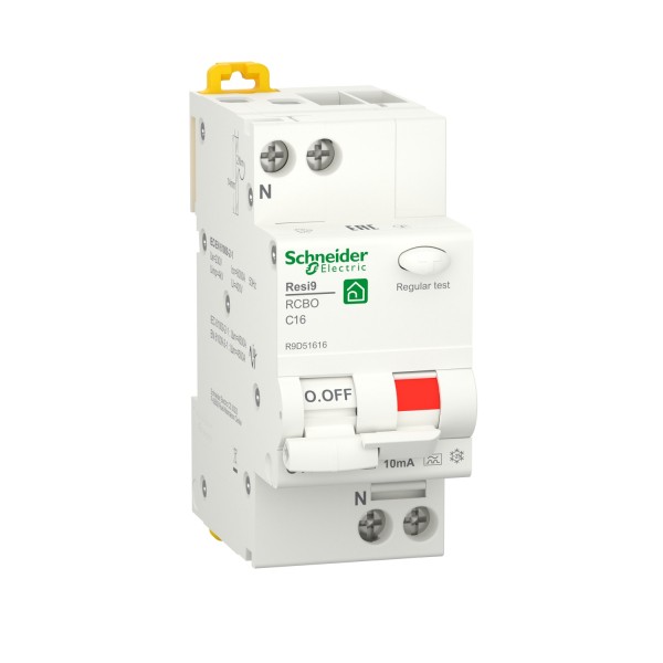 Диференційний автоматичний вимикач RESI9 Schneider Electric 16 А, 10 мA, 1P+N, 6кA, крива С, тип А (R9D51616)