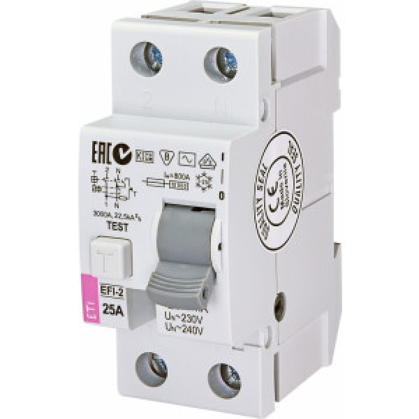 Реле дифференциальное (УЗО) EFI-2 25A/0.03A 2 полюса тип AC 10 х-ка inst. ETI (002061211)