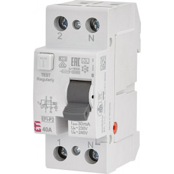 Реле дифференциальное (УЗО) EFI6-P2 25A/0.03A 2 полюса тип A 6 ETI (002061261)