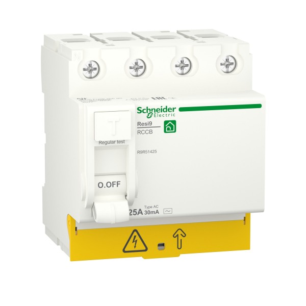 Диференційний вимикач навантаження RESI9 Schneider Electric 25 A, 30 мA, 4P, тип АС (R9R51425)