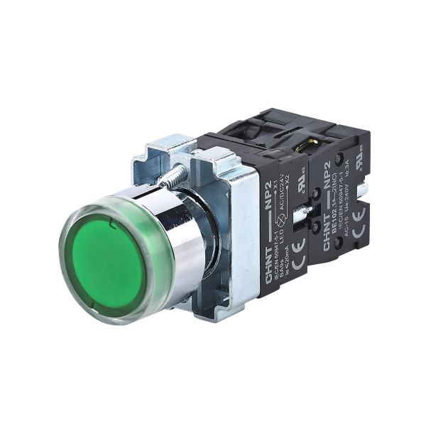 Кнопка NP2-BW3365 1NO+1NC зелена AC/DC230В (LED) IP40 (574365)