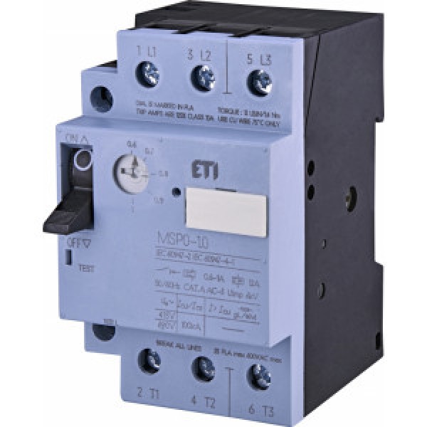 Автоматический выключатель защиты двигателей MSP0-1 (0,25 kW, 0,6 – 1,0A) ETI (004646619)