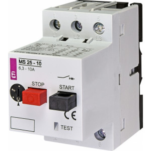 Автоматичний вимикач захисту двигунів MS25-10 (3,0 - 4,0 kW, 6,3 - 10,0A) ETI (004600100)