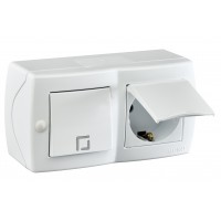 Вимикач однокл.+розетка з заземлен. та кришкою, Mono Electric, OCTANS IP 20 (білий) (104-010101-183)