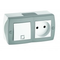 Вимикач одноклавішний+розетка без заземлення, Mono Electric, OCTANS IP 20 (сірий) (104-020001-185)