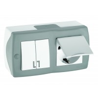 Вимикач двокл.+розетка з заземленням та кришкою, Mono Electric, OCTANS IP 20 (сірий) (104-020001-187)