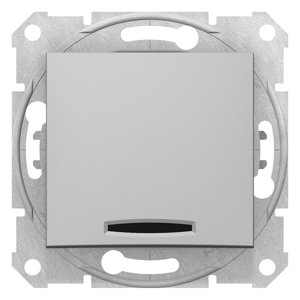 Одноклавишный выключатель с синей подсветкой Sedna Schneider Electric алюминий (SDN1400160)
