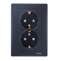 Подвійна розетка з заземленням та зі шторками Sedna Schneider Electric графіт (SDN3000470)