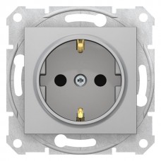 Розетка с самозажимными клеммами с заземлением со шторками Sedna Schneider Electric алюминий (SDN3001760)