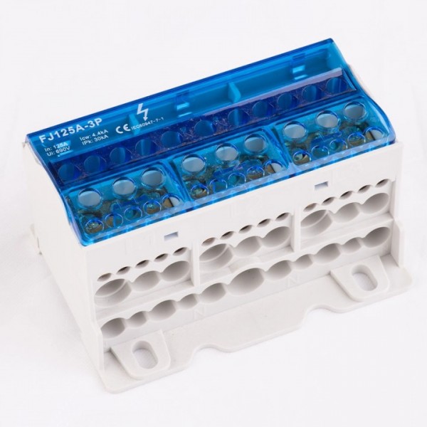 Блок розподільчий трьохполюсний 125А/3 на DIN-рейку (502638)