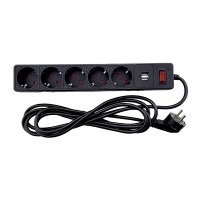 Мережевий фільтр 5+2usb гнізд із заземленням, 3 м , 2USB, захисні шторки Чорний (EH-NFBU-5.3)