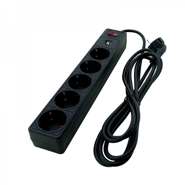 Мережевий фільтр 5+2usb гнізд із заземленням, 3 м , 2USB, захисні шторки Чорний (EH-NFBU-5.3)