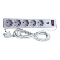 Мережевий фільтр 5 гнізд із заземленням, 3 м , 2USB, захисні шторки Сірий (EH-NFGU-5.3)