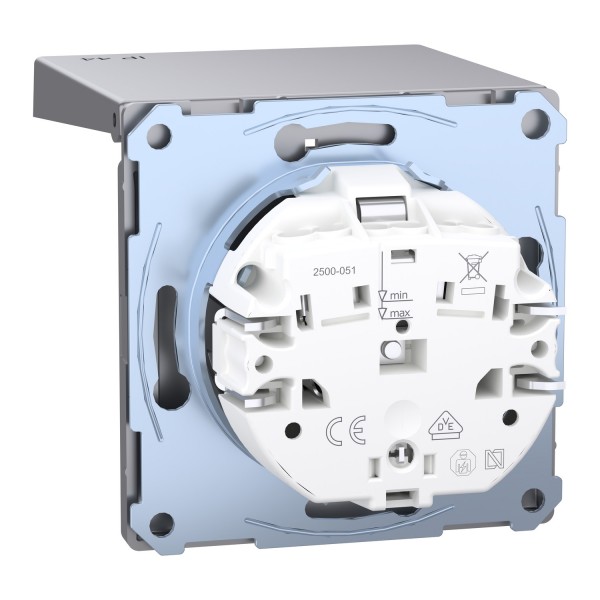 D-Life Розетка с заземлением и крышкой IP44 Нержавеющая сталь (MTN2314-6036)