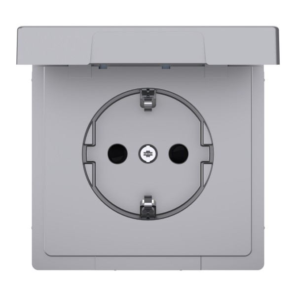 D-Life Розетка с заземлением и крышкой IP44 Нержавеющая сталь (MTN2314-6036)