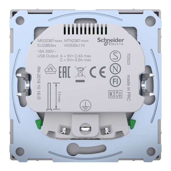 D-Life Розетка 16 A USB A+C 3 A, Нержавіюча сталь (MTN2367-6036)