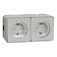 Блок 2 розетки с заземлением, шторками IP55 Mureva Styl, этаж.монтаж, белый (MUR39035)