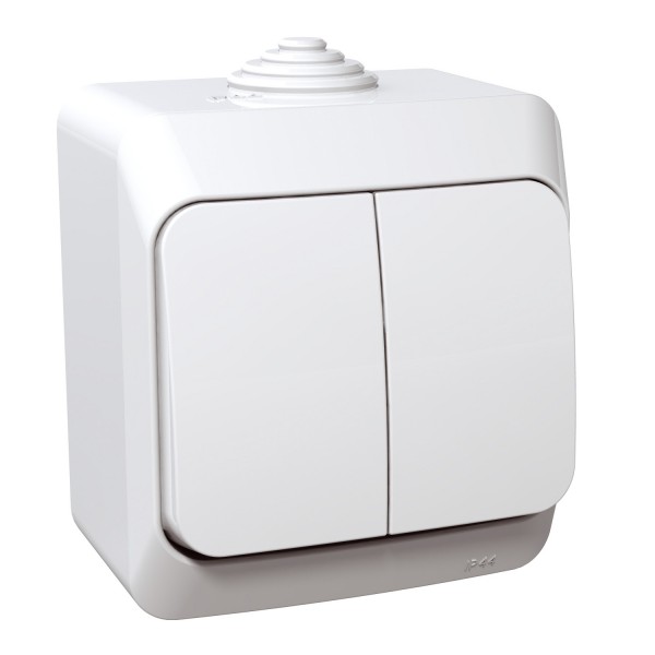 Вимикач 2-клавішний IP44 Cedar Plus, накладний монтаж, білий (WDE000550)