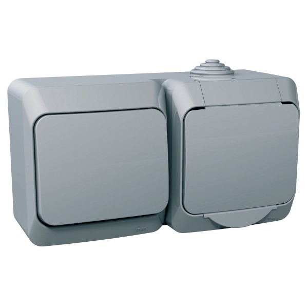 Набір розетка з заземленням+вимикач IP44 Cedar Plus, сірий (WDE000600)