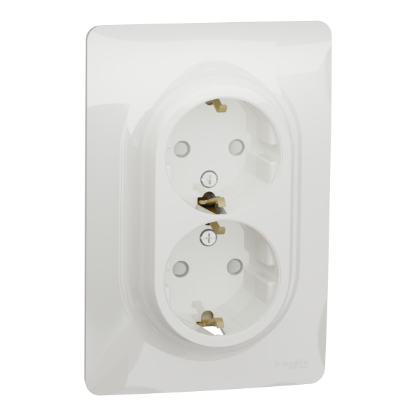 Розетка Unica New двойная с ж/к, со шторками винтовыми зажимами, белый (NU206718)