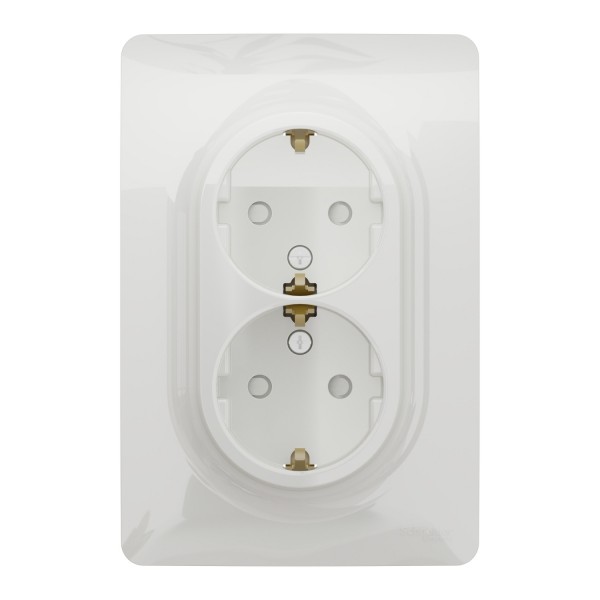 Розетка Unica New двойная с ж/к, со шторками винтовыми зажимами, белый (NU206718)