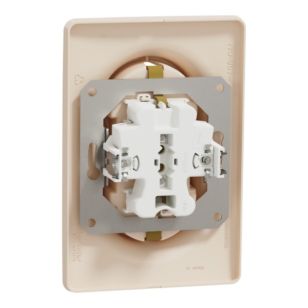 Розетка двойная с заземлением и шторками, винтовые зажимы, бежевая Unica New (NU206744)