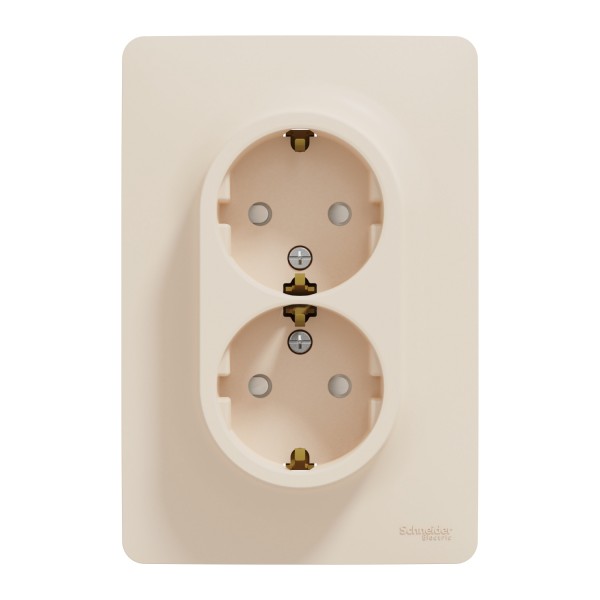 Розетка двойная с заземлением и шторками, винтовые зажимы, бежевая Unica New (NU206744)
