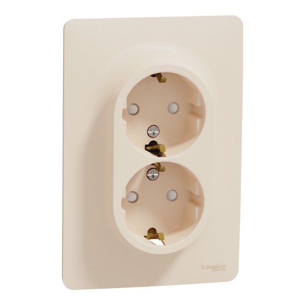Розетка двойная с заземлением и шторками, винтовые зажимы, бежевая Unica New (NU206744)