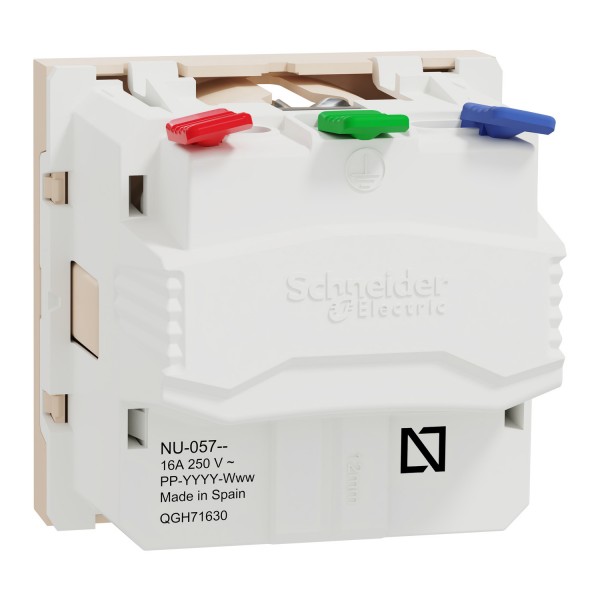 Розетка с заземлением и шторками, 16А, самозажимные клеммы, бежевая Unica New (NU305744)