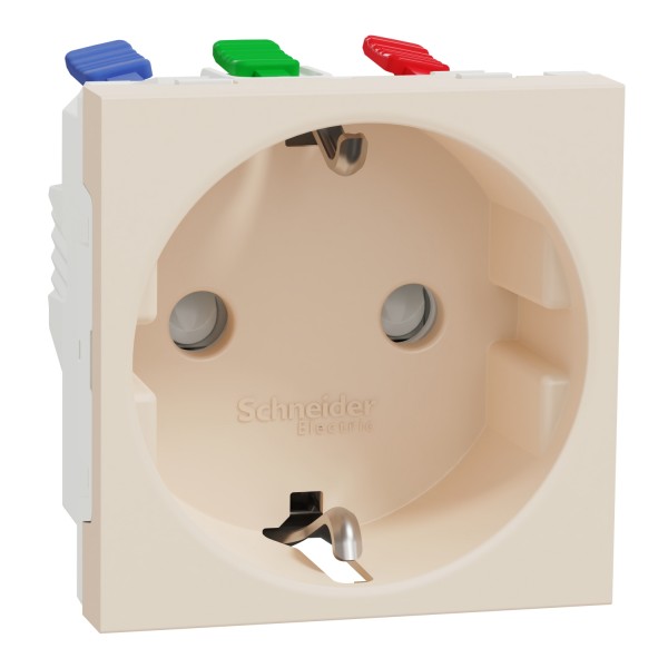 Розетка с заземлением и шторками, 16А, самозажимные клеммы, бежевая Unica New (NU305744)