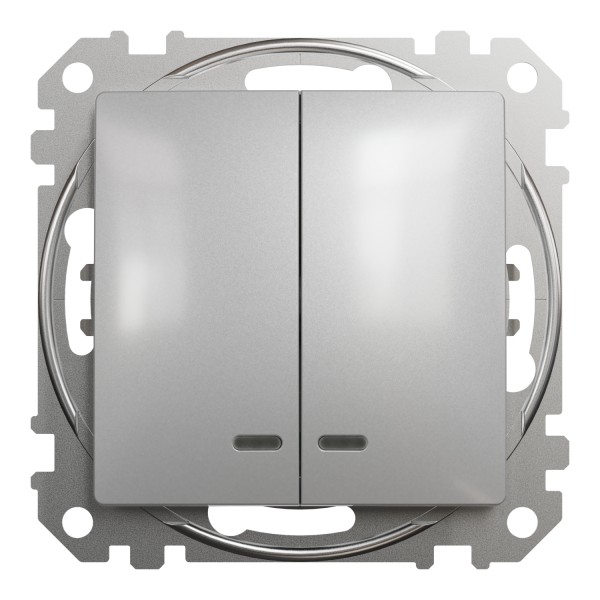 Двухклавишный выключатель с подсветкой Алюминий Sedna Design (SDD113105L)