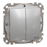 Двухклавишный выключатель IP44, 10А, Алюминий Sedna Design (SDD213105)