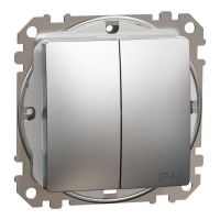 Двухклавишный выключатель IP44, 10А, Матовый алюминий Sedna Elements (SDD270105)