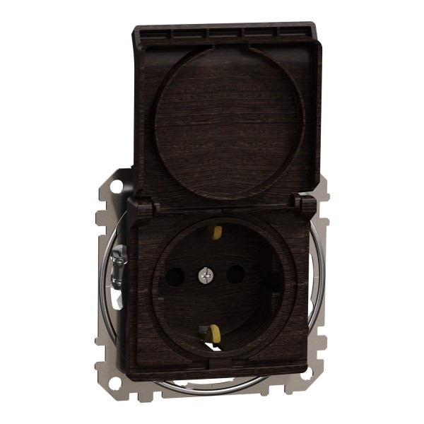 Розетка з заземленням, шторками та кришкою, Венге Sedna Elements (SDD181024)