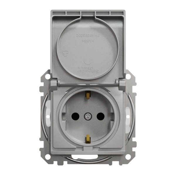 Розетка з заземлення, зі шторками, та з кришкою IP44 Алюміній Sedna Design (SDD213024)