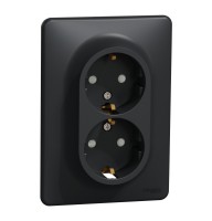 Подвійна розетка з заземлення та зі шторками Чорний Sedna Design (SDD314221)