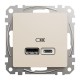 USB розетка тип A+C 2,4A Бежевий Sedna Design (SDD112402)