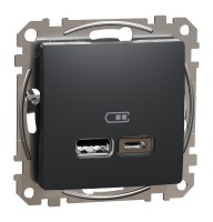 USB розетка тип A+C 2,4A Чорний Sedna Design (SDD114402)