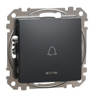 Вимикач кнопковий з символом ''Дзвоник'' з синьою підсвіткою, 10A, чорний, Sedna Design (SDD114131L)