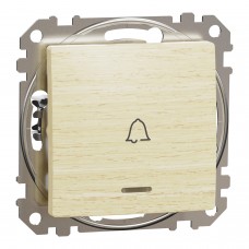 Вимикач кнопковий з символом ''Дзвоник'' з синьою підсвіткою, 10A, береза, Sedna Elements (SDD180131L)