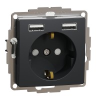 Розетка з заземленням + 2 USB тип А Чорний Sedna Design (SDD114052)