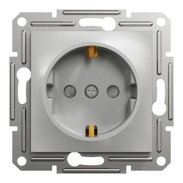 Розетка с заземлением, с защитными шторками Asfora Алюминий (EPH2900261)