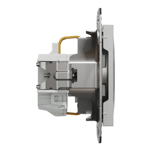 Розетка с заземлением, с защитными шторками Asfora Алюминий (EPH2900261)