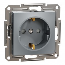 Розетка с заземлением, с защитными шторками Asfora Сталь (EPH2900262)