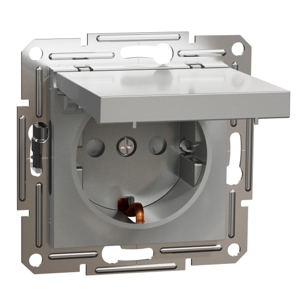 Розетка з кришкою, з заземленням Asfora Алюміній (EPH3100161)