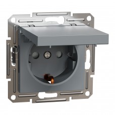 Розетка с крышкой, с заземлением Asfora Сталь (EPH3100162)