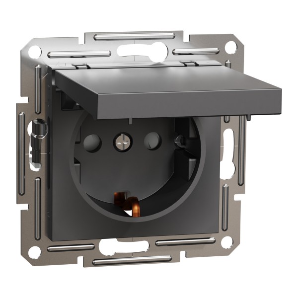 Розетка з кришкою, з заземленням Asfora Антрацит (EPH3100171)