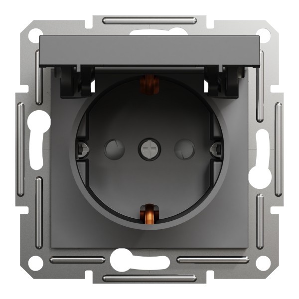 Розетка з кришкою, з заземленням Asfora Антрацит (EPH3100171)