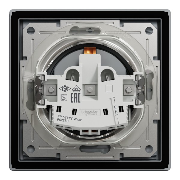 Розетка IP44 с крышкой, с заземлением, с защитными шторками, Сталь Asfora (EPH3100362)